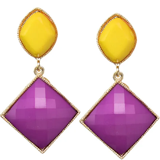 Purple Yellow White Faceted Faux Gem Post Earrings