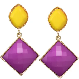 Purple Yellow White Faceted Faux Gem Post Earrings