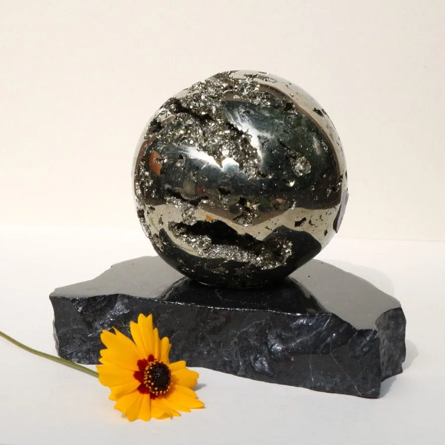 PYRITE ORB WITH MARBLE BASE