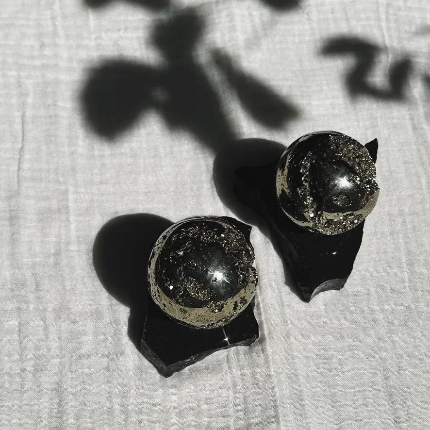 PYRITE ORB WITH MARBLE BASE