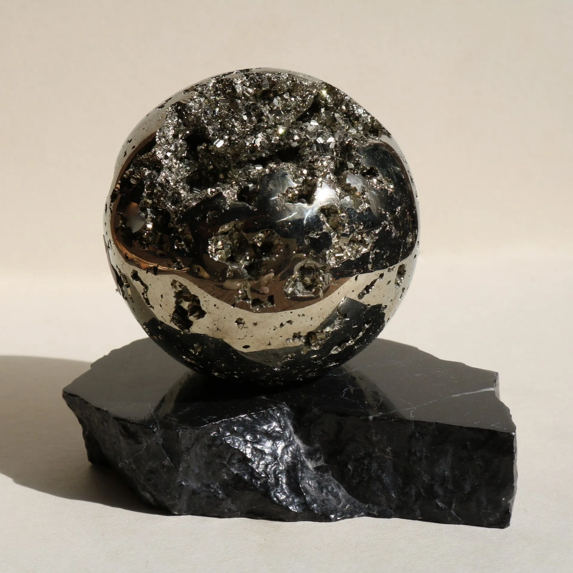 PYRITE ORB WITH MARBLE BASE