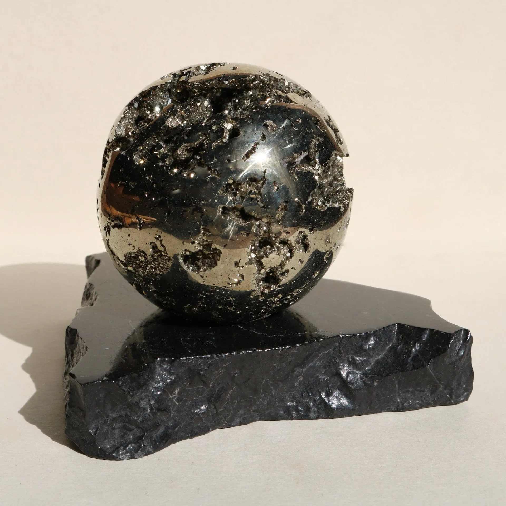 PYRITE ORB WITH MARBLE BASE