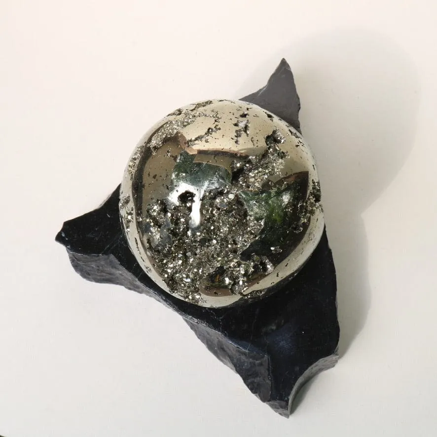 PYRITE ORB WITH MARBLE BASE