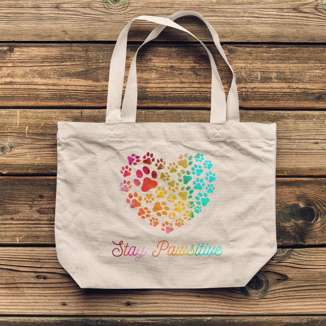 "Stay Pawsitive" Canvas Tote