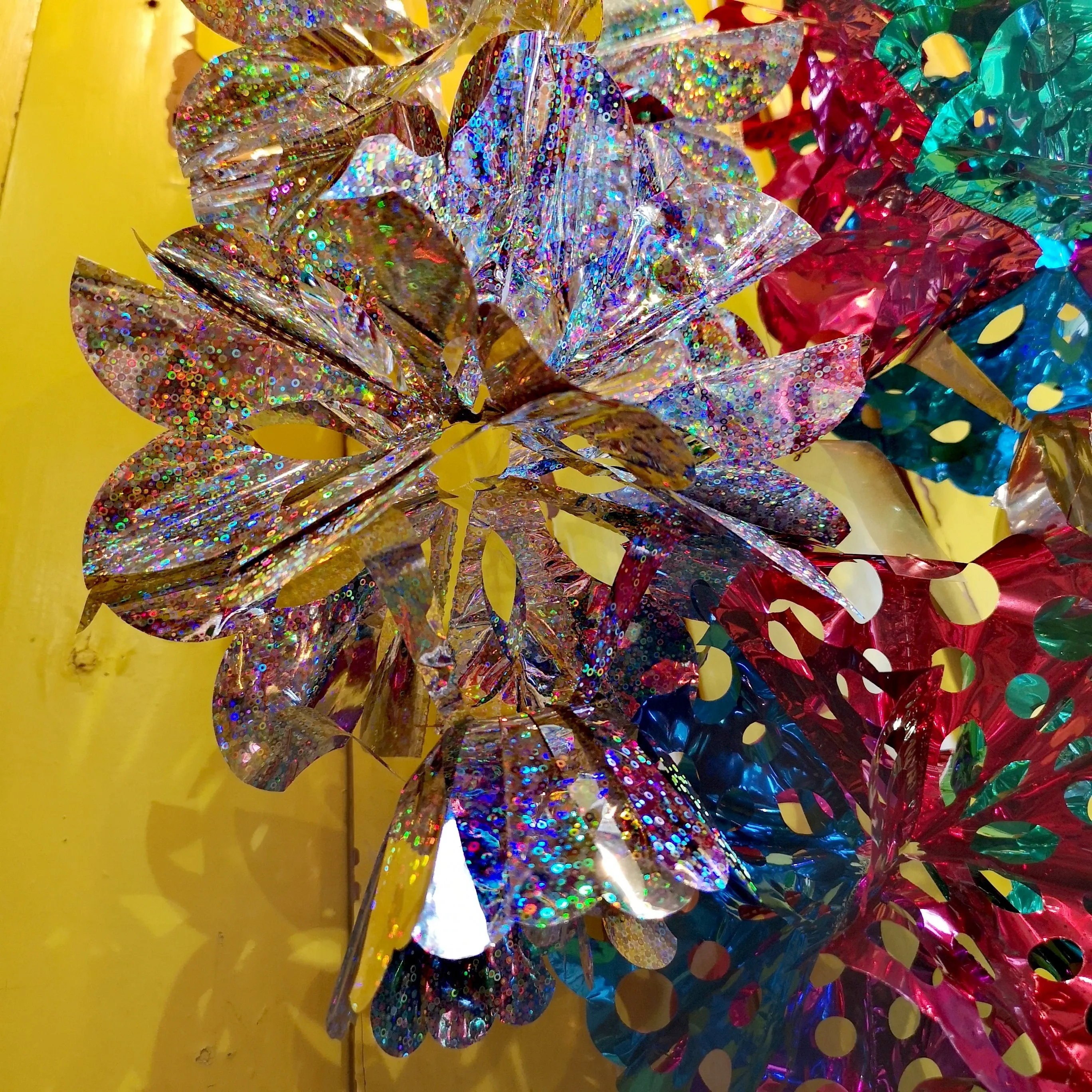 Rainbow foil & holographic honeycomb chandelier