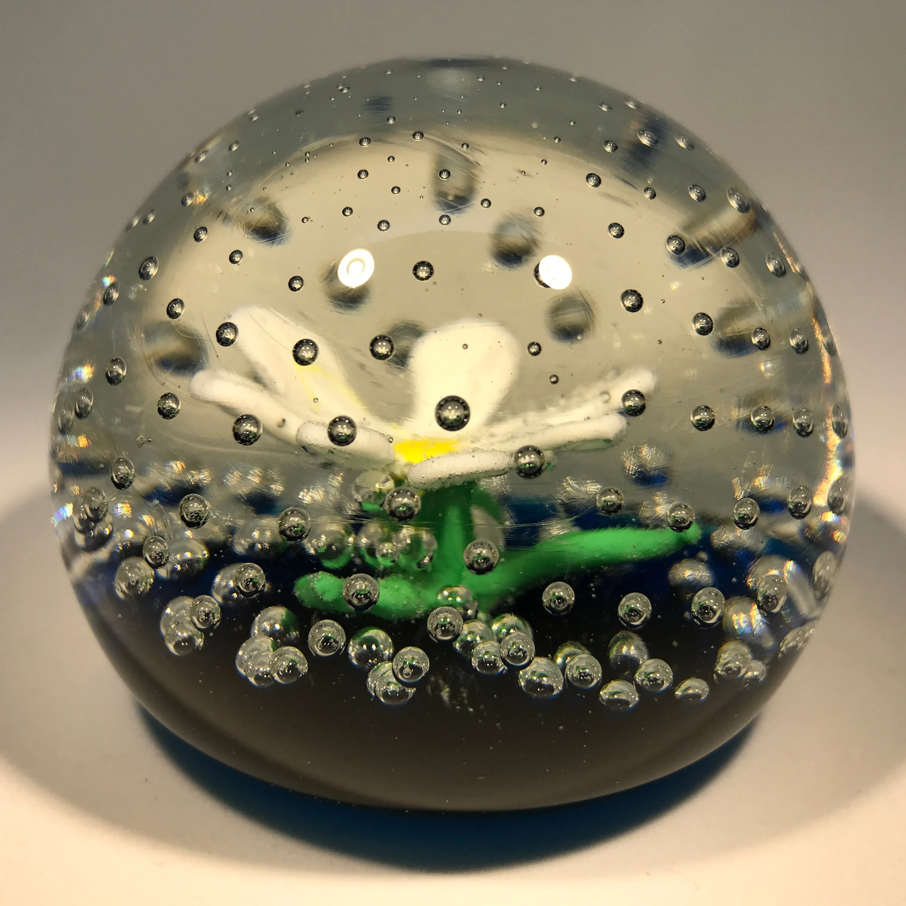 Rare Vintage Murano Ferro Lazzarini Art Glass Paperweight Lampwork Flower in the Rain