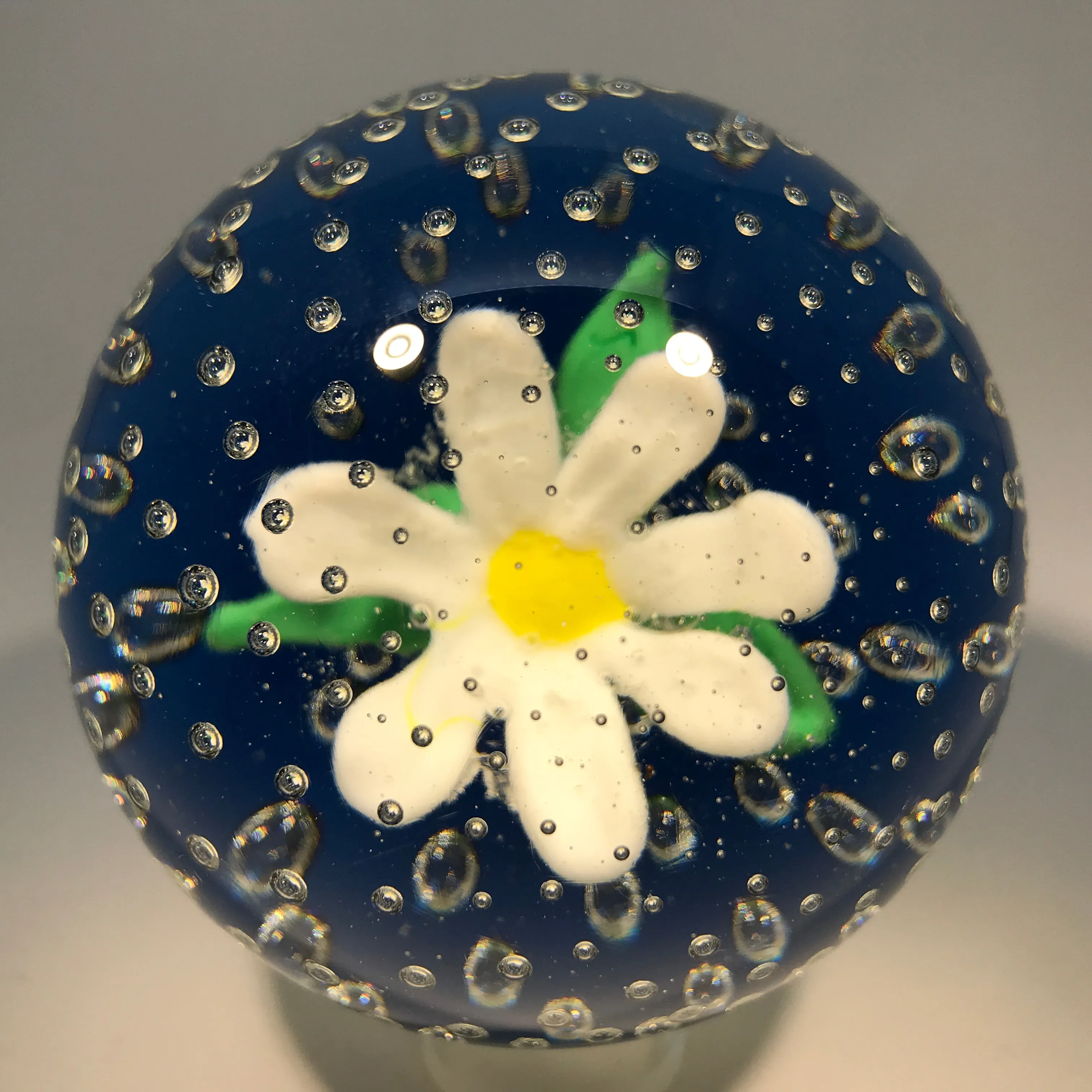 Rare Vintage Murano Ferro Lazzarini Art Glass Paperweight Lampwork Flower in the Rain