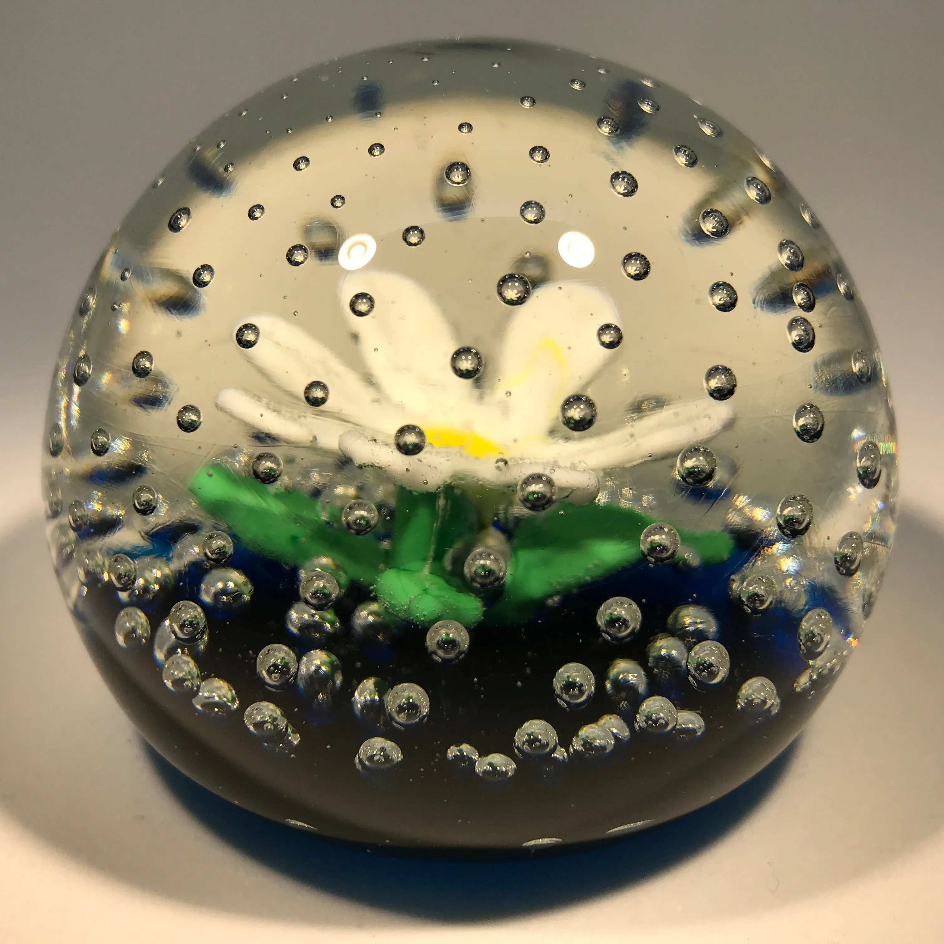 Rare Vintage Murano Ferro Lazzarini Art Glass Paperweight Lampwork Flower in the Rain