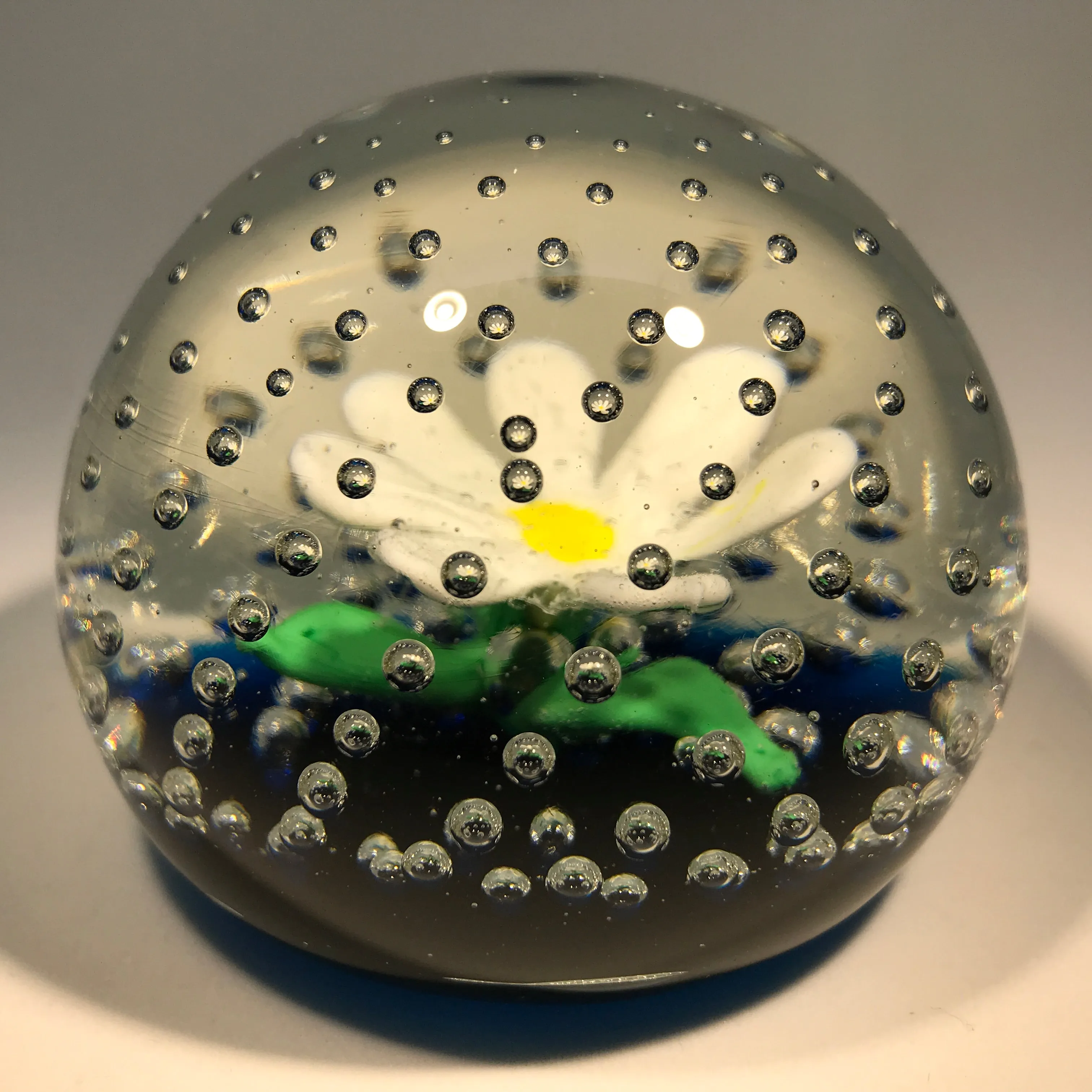 Rare Vintage Murano Ferro Lazzarini Art Glass Paperweight Lampwork Flower in the Rain