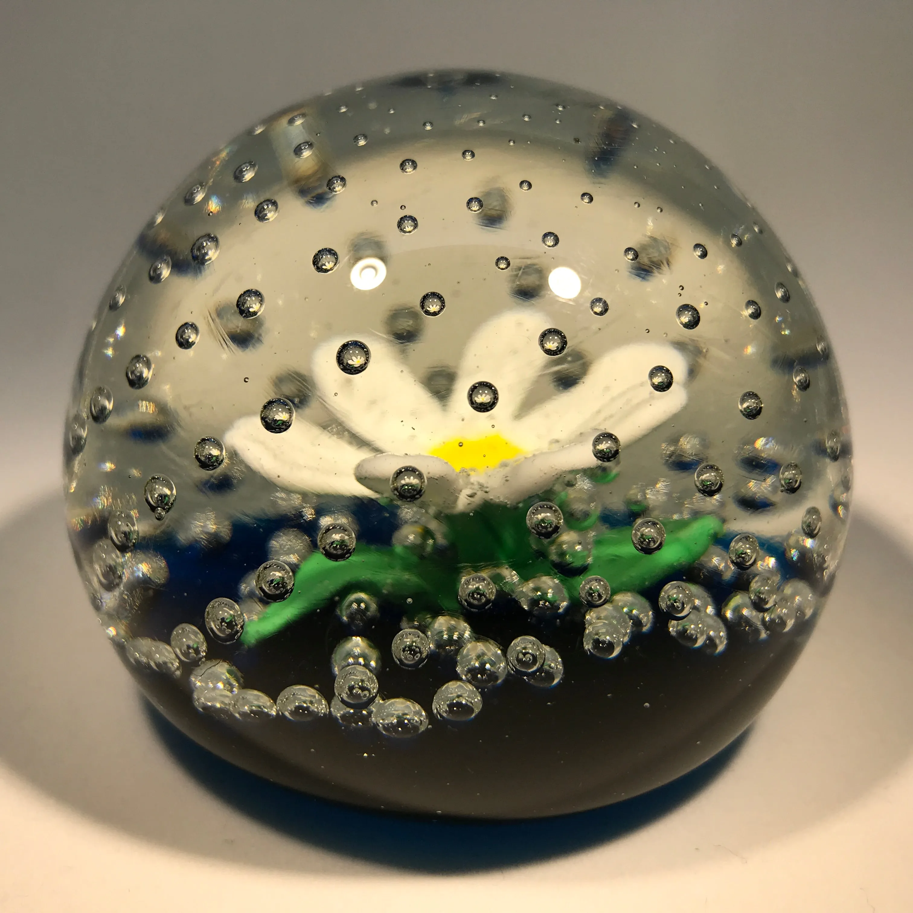 Rare Vintage Murano Ferro Lazzarini Art Glass Paperweight Lampwork Flower in the Rain