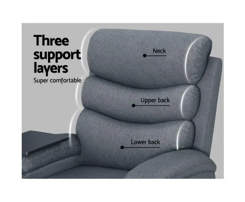 Recliner Chair Lounge Sofa Armchair Chairs Couch Fabric Grey Tray Table