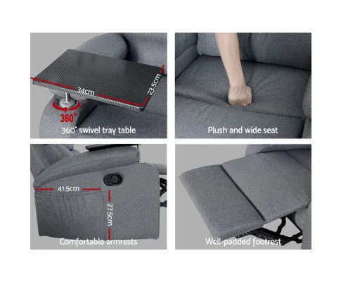 Recliner Chair Lounge Sofa Armchair Chairs Couch Fabric Grey Tray Table