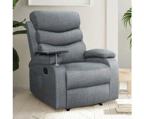 Recliner Chair Lounge Sofa Armchair Chairs Couch Fabric Grey Tray Table