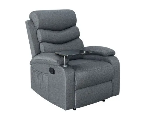 Recliner Chair Lounge Sofa Armchair Chairs Couch Fabric Grey Tray Table
