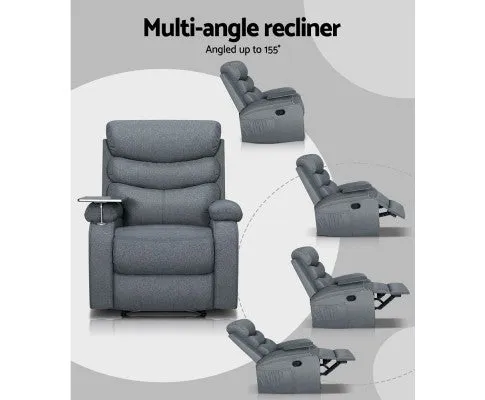 Recliner Chair Lounge Sofa Armchair Chairs Couch Fabric Grey Tray Table
