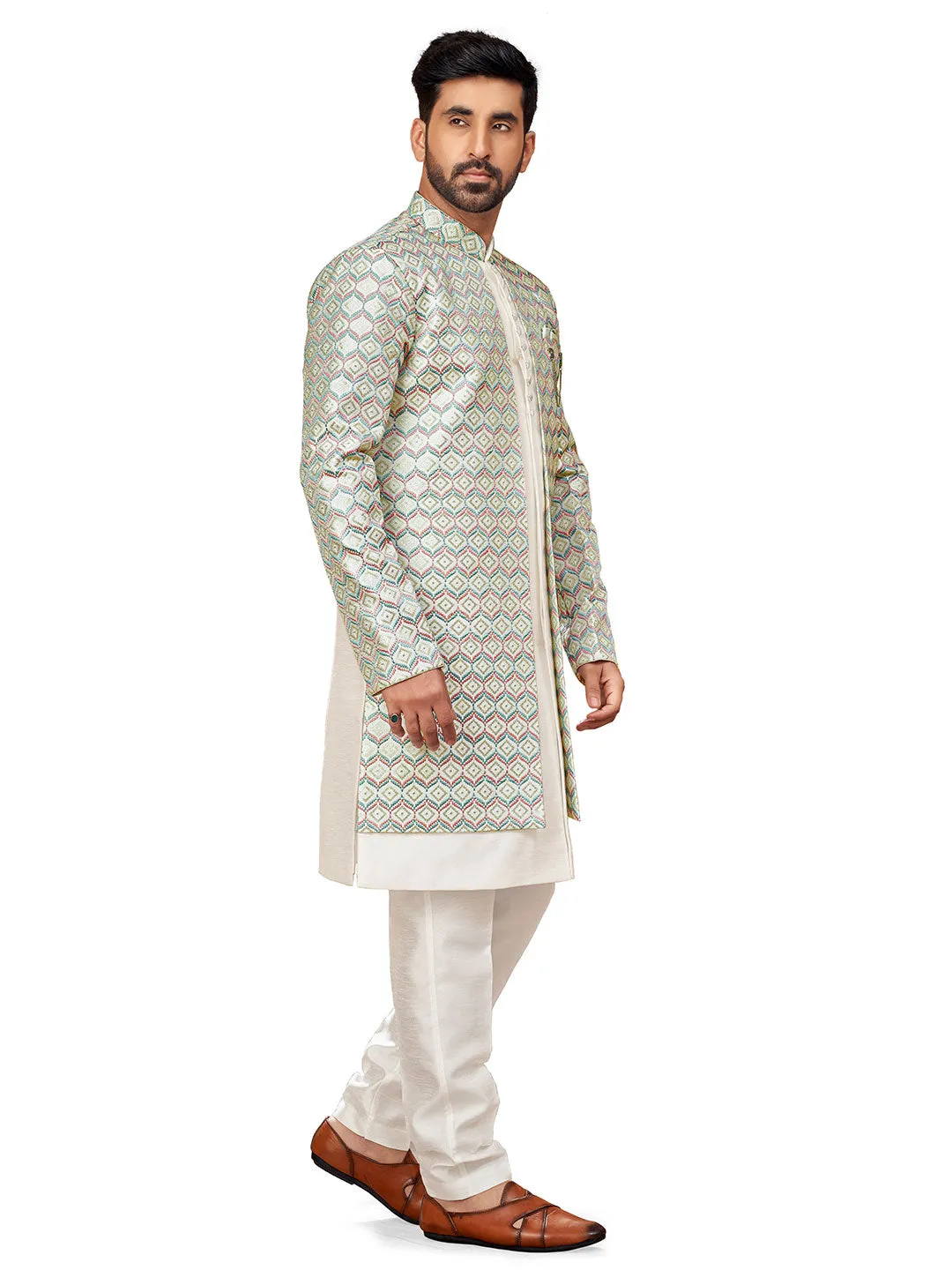 Regal Indo-Western Kurta Set with Opulent Purple & Green Embroidery