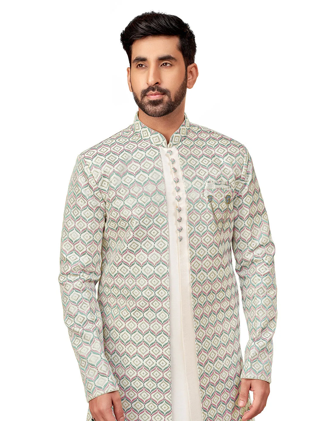 Regal Indo-Western Kurta Set with Opulent Purple & Green Embroidery