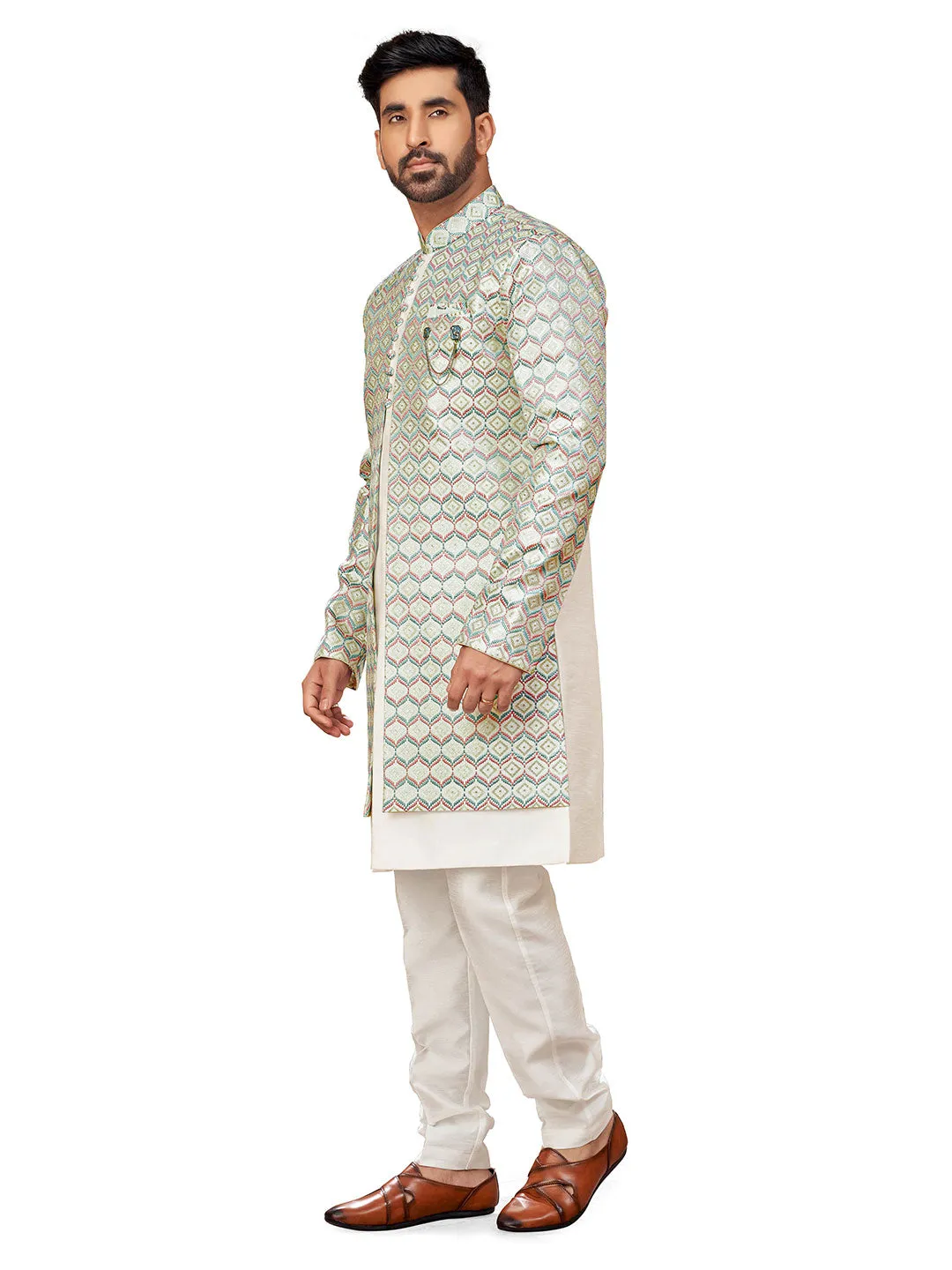 Regal Indo-Western Kurta Set with Opulent Purple & Green Embroidery