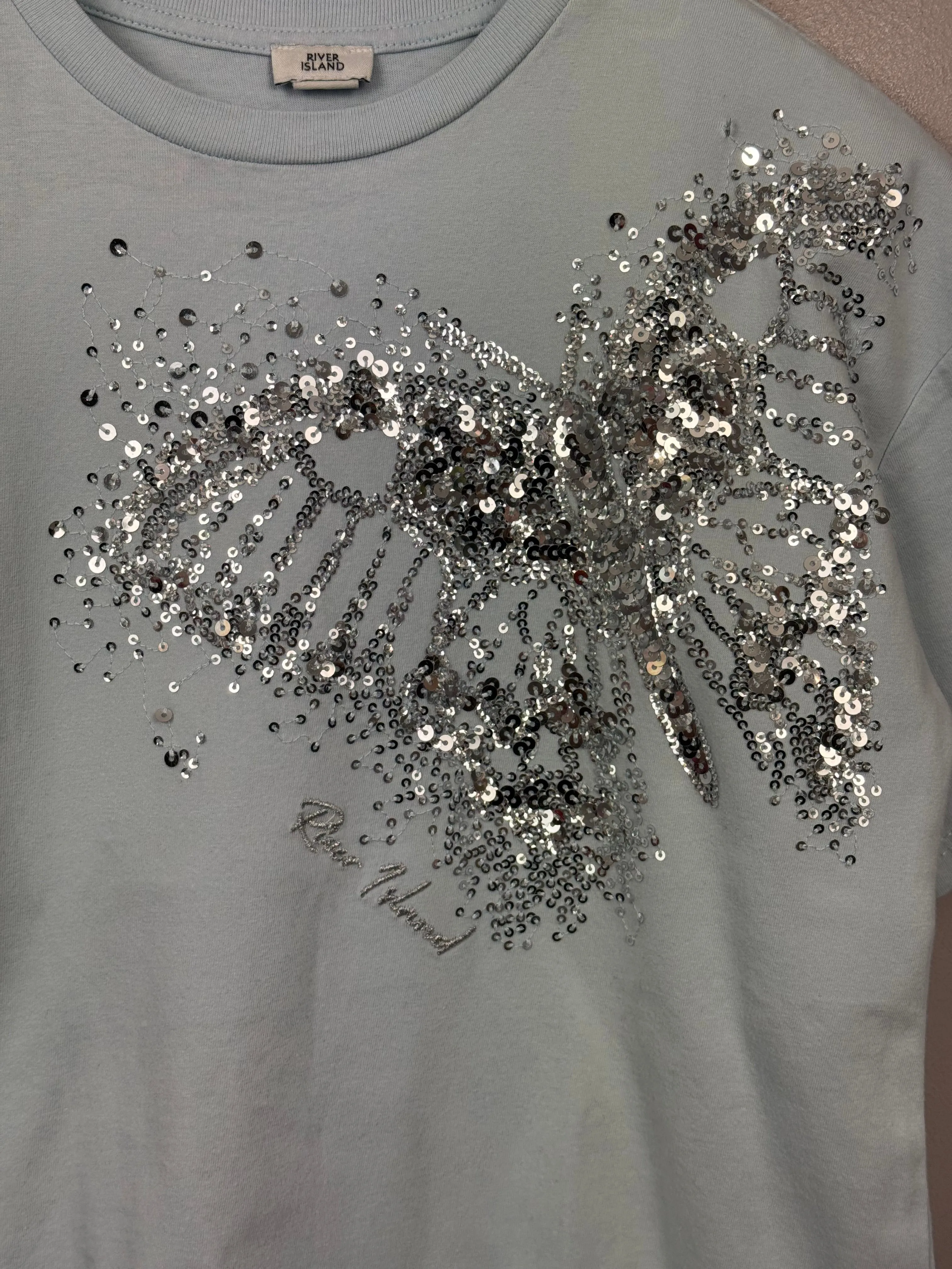 River Island pale blue butterfly T-shirt 5-6y