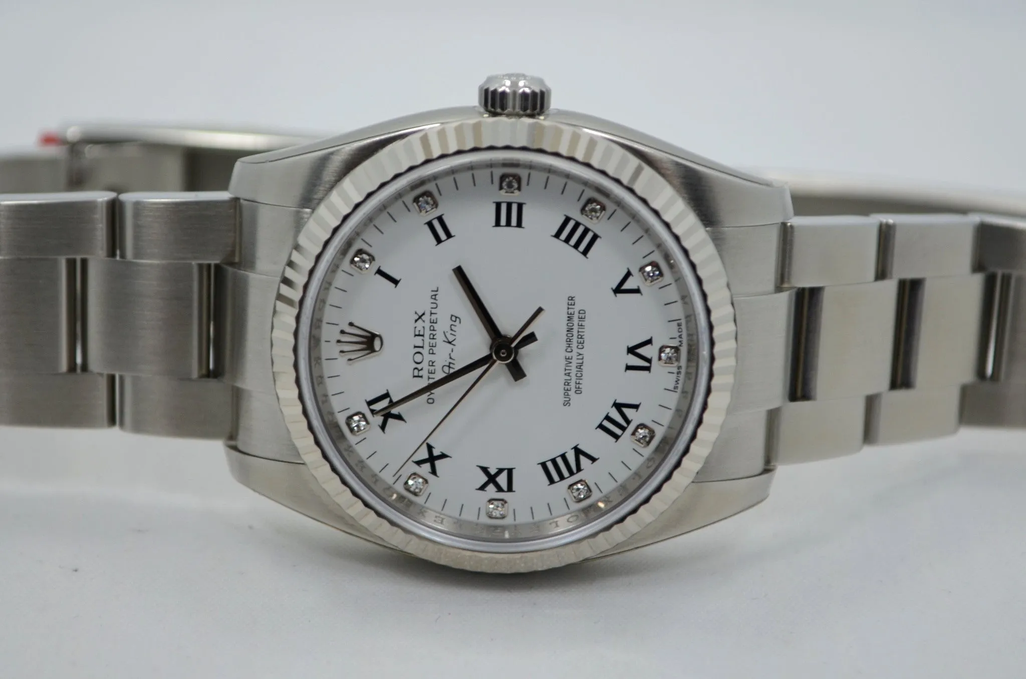 Rolex Air-King 114234 White Diamond Dial 34mm Steel Automatic Wristwatch