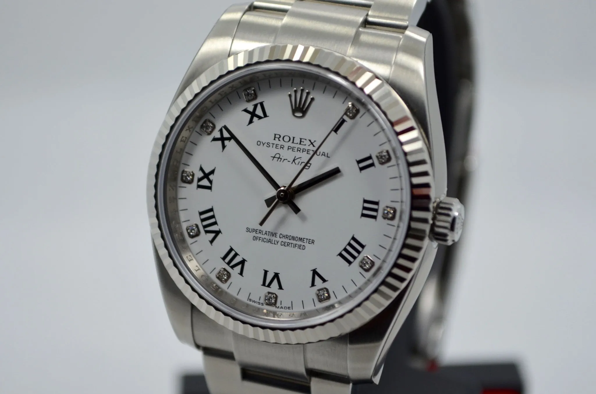 Rolex Air-King 114234 White Diamond Dial 34mm Steel Automatic Wristwatch