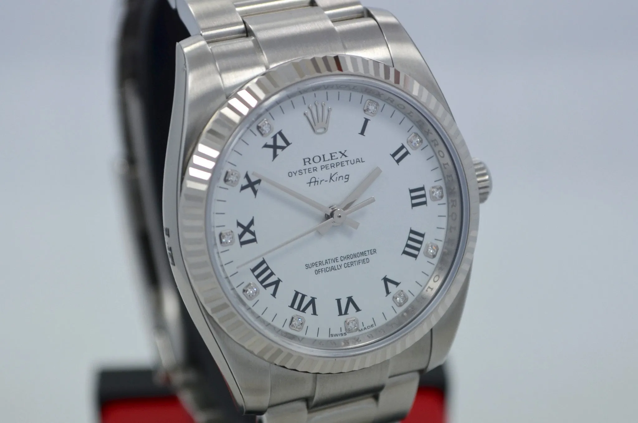Rolex Air-King 114234 White Diamond Dial 34mm Steel Automatic Wristwatch