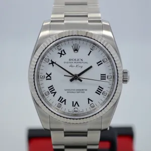 Rolex Air-King 114234 White Diamond Dial 34mm Steel Automatic Wristwatch