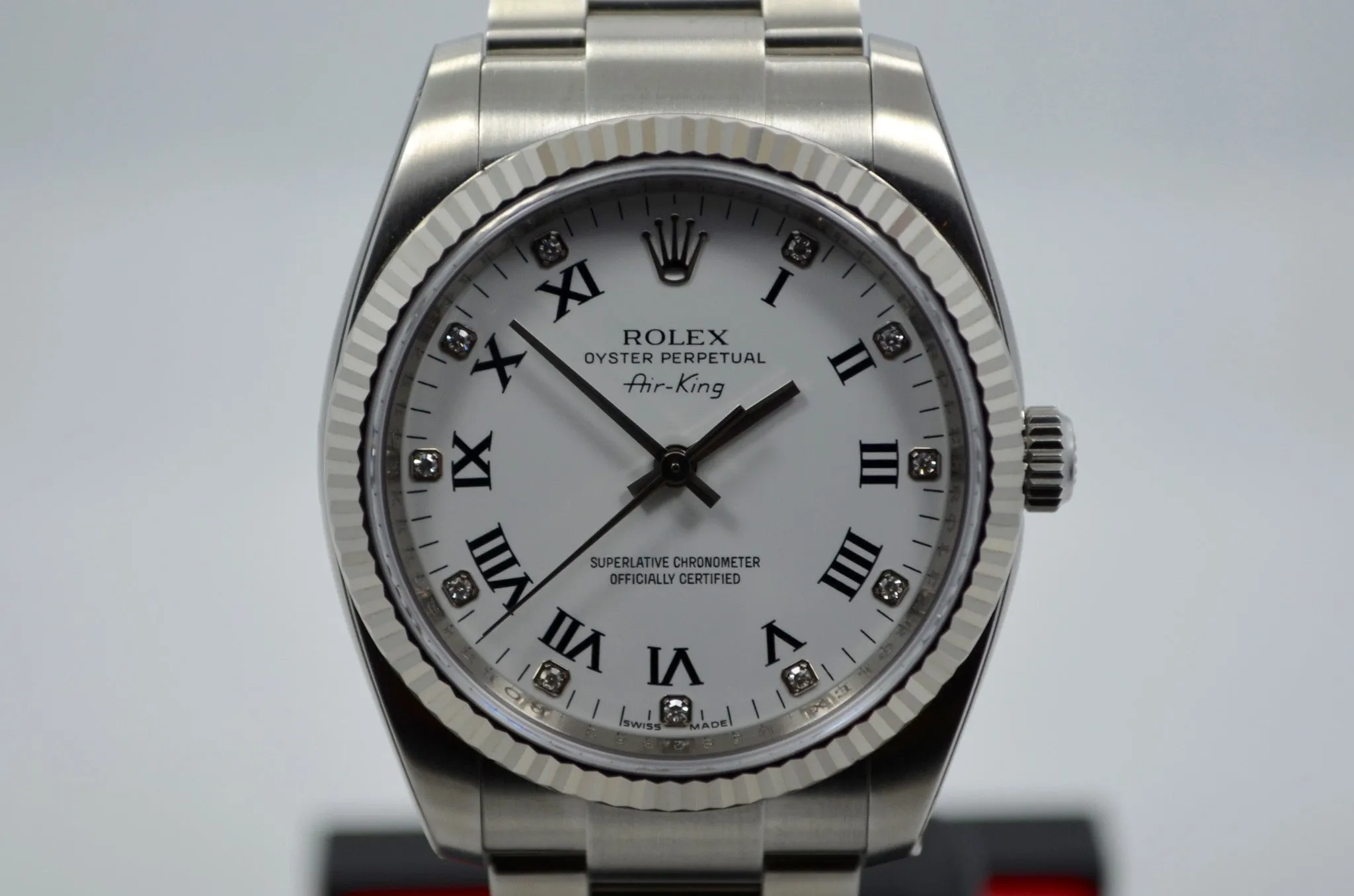 Rolex Air-King 114234 White Diamond Dial 34mm Steel Automatic Wristwatch