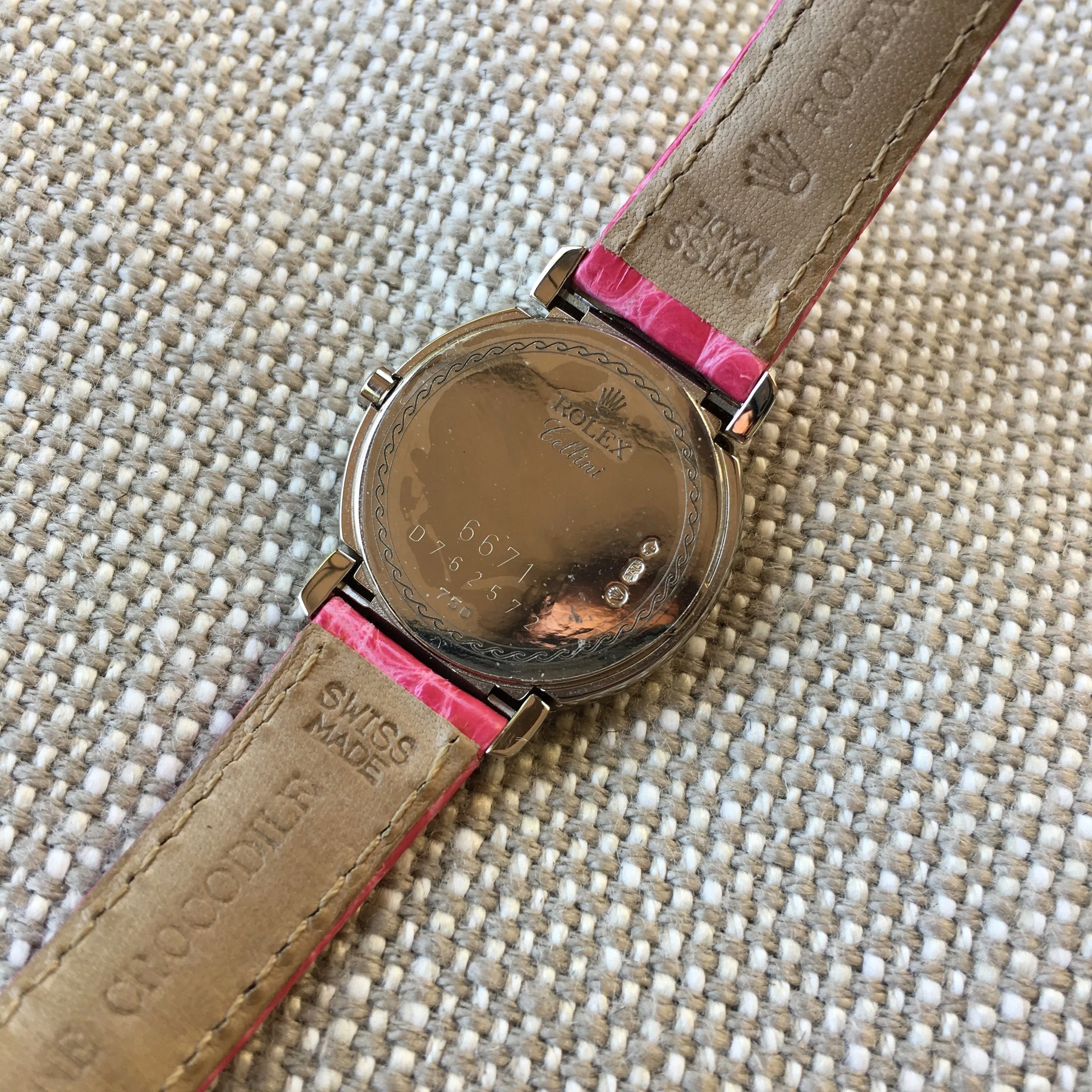 Rolex Cellini 6671 18K White Gold MOP Diamond Bezel Pink Ladies Wristwatch
