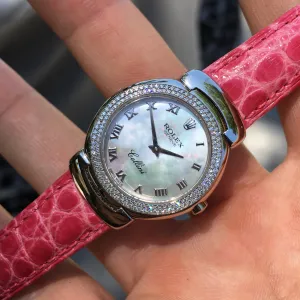 Rolex Cellini 6671 18K White Gold MOP Diamond Bezel Pink Ladies Wristwatch