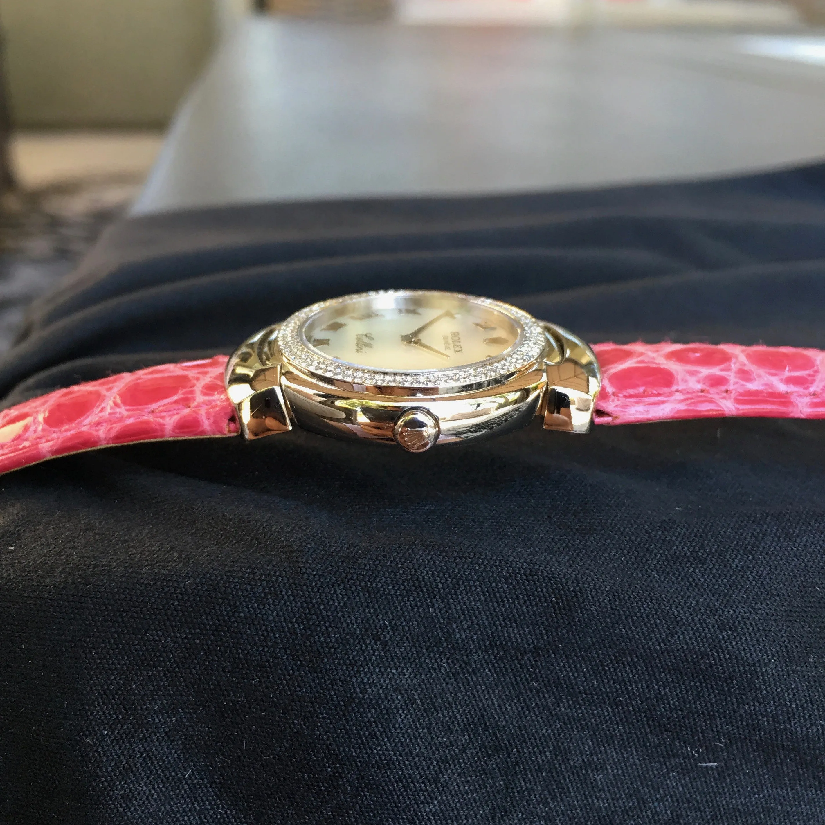 Rolex Cellini 6671 18K White Gold MOP Diamond Bezel Pink Ladies Wristwatch