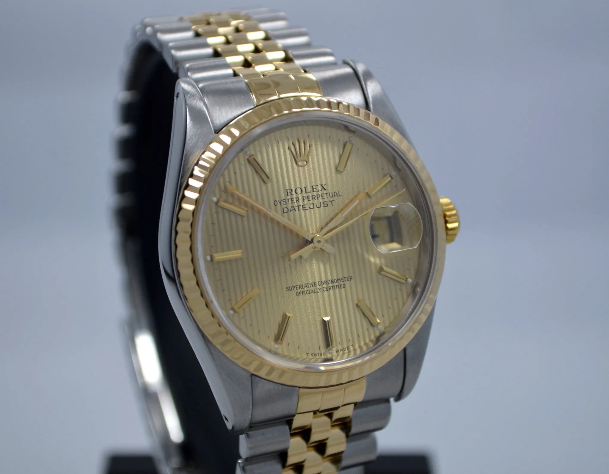 Rolex Datejust 16233 Tapestry Champagne Jubilee Two Tone Steel Gold "E" Watch