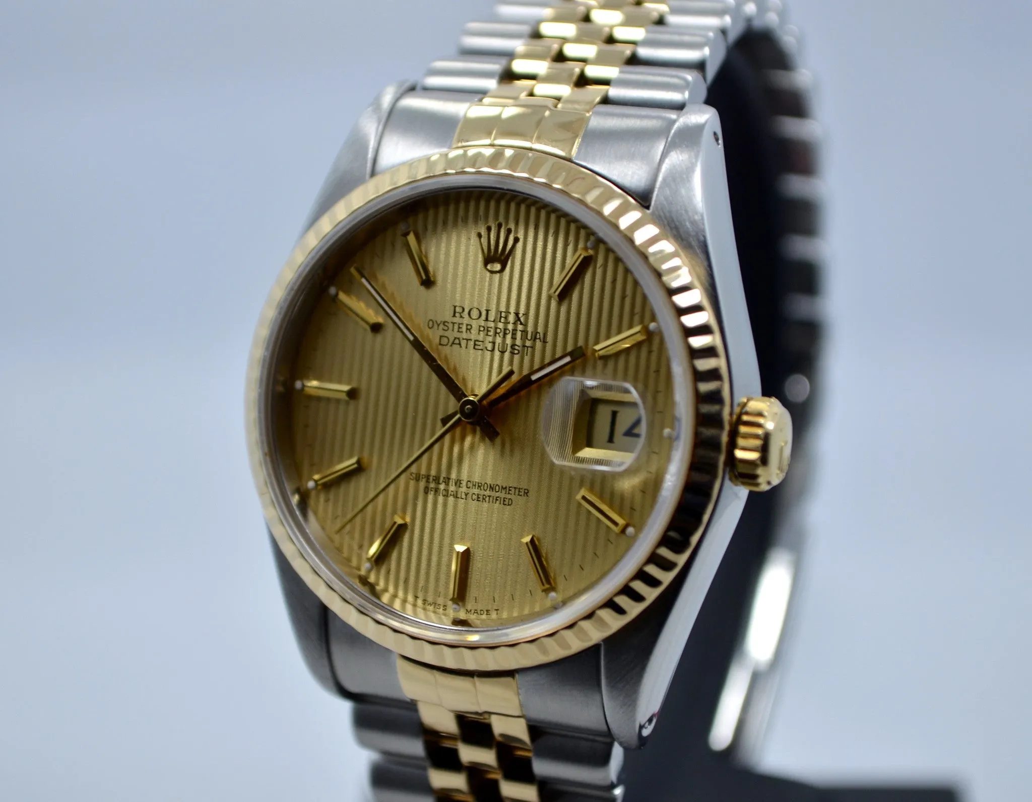 Rolex Datejust 16233 Tapestry Champagne Jubilee Two Tone Steel Gold "E" Watch