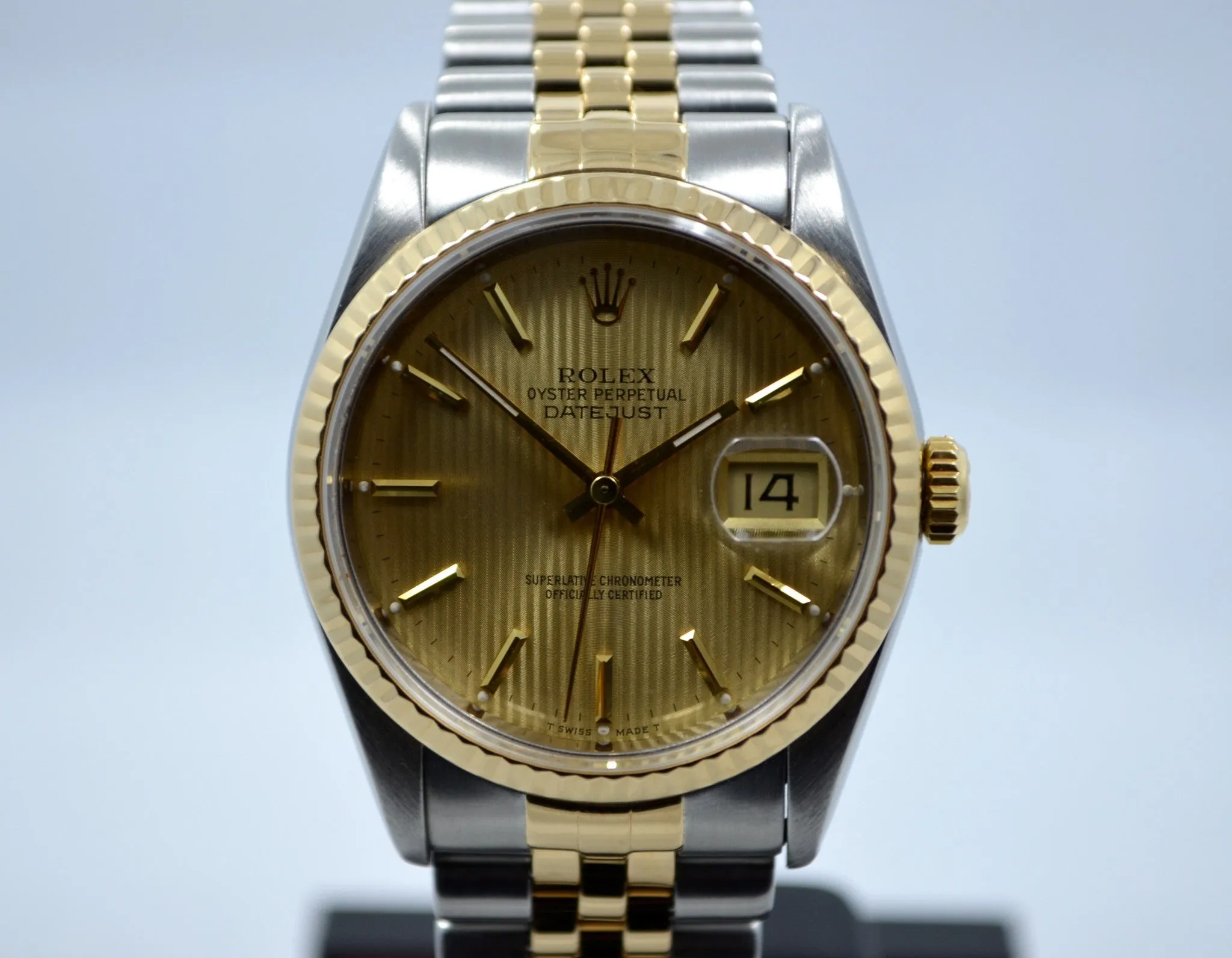 Rolex Datejust 16233 Tapestry Champagne Jubilee Two Tone Steel Gold "E" Watch