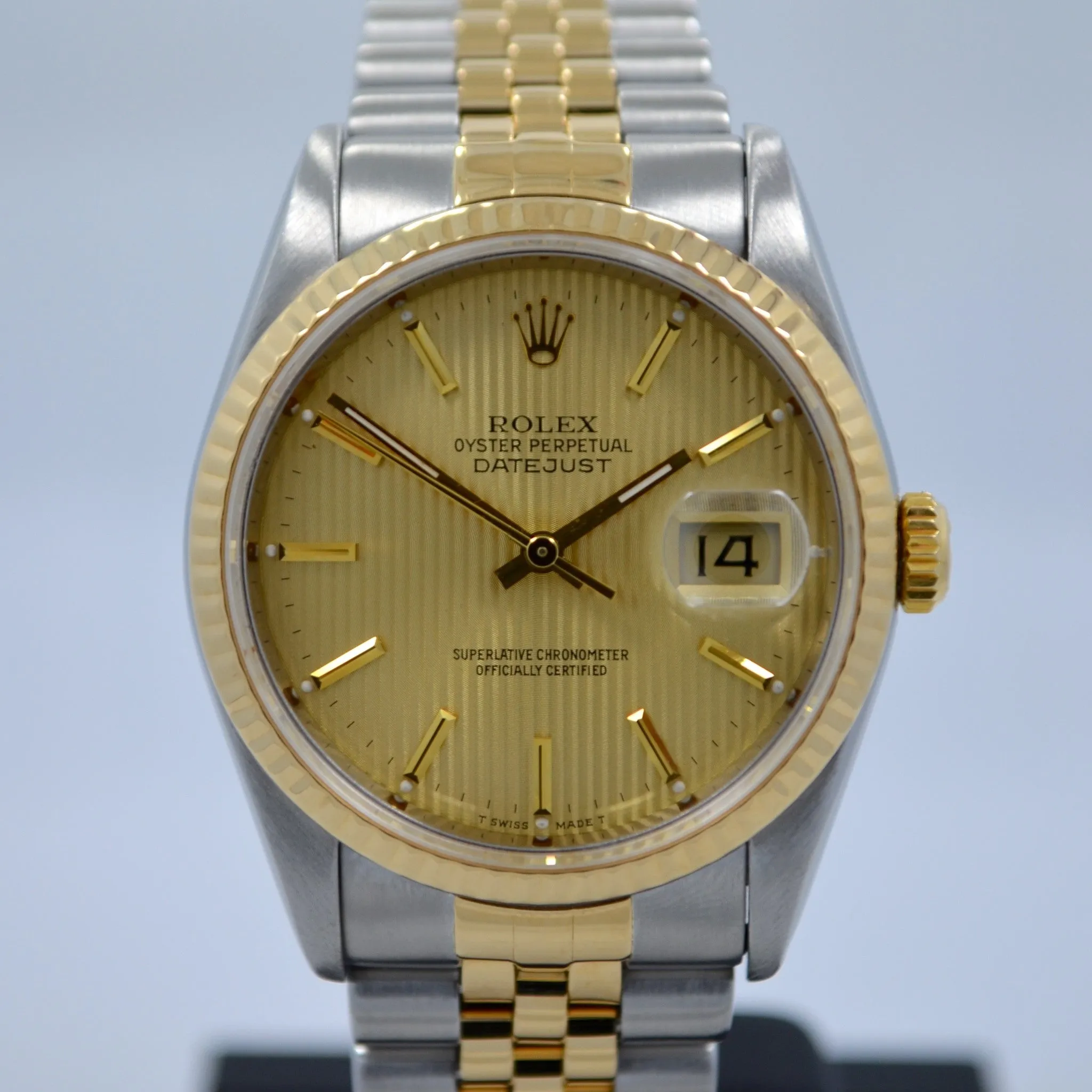 Rolex Datejust 16233 Tapestry Champagne Jubilee Two Tone Steel Gold "E" Watch