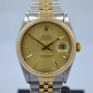 Rolex Datejust 16233 Tapestry Champagne Jubilee Two Tone Steel Gold "E" Watch