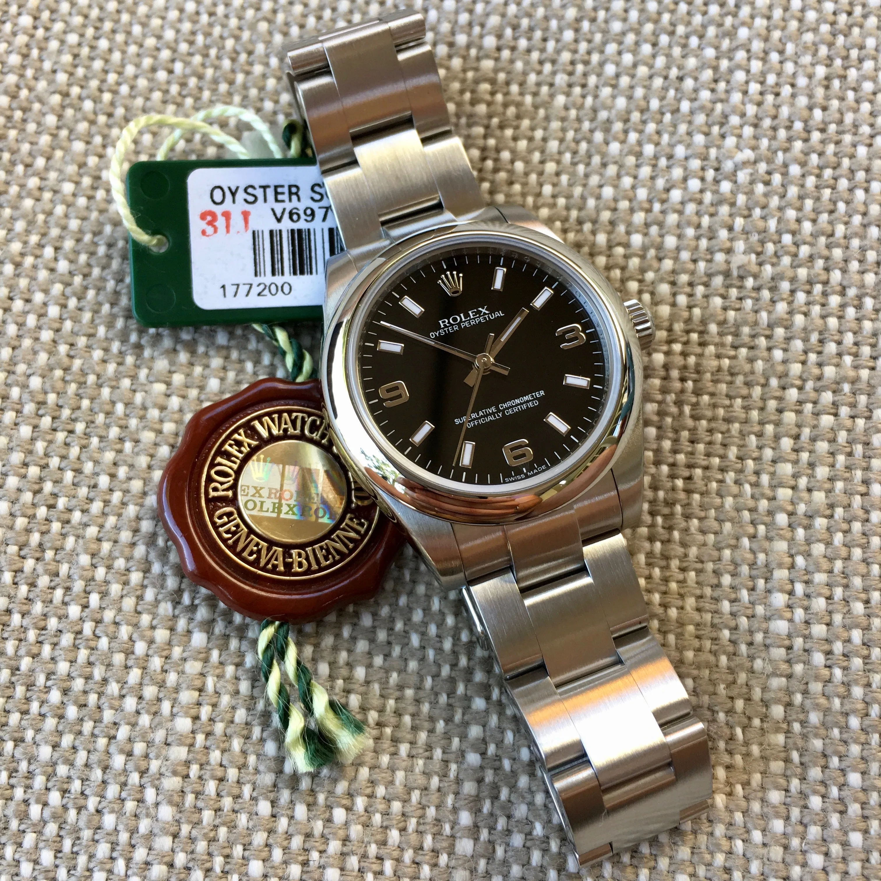 Rolex Oyster Perpetual 177200 Black Arabic Numerals Stainless Steel Ladies Wristwatch Box & Papers