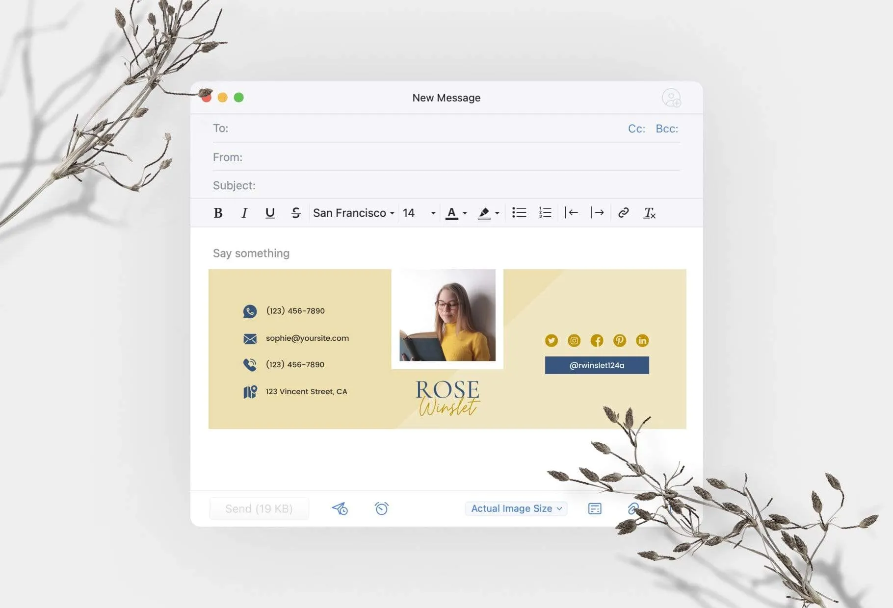 Rose Email Signature Template Editable Canva Template Rose Gold