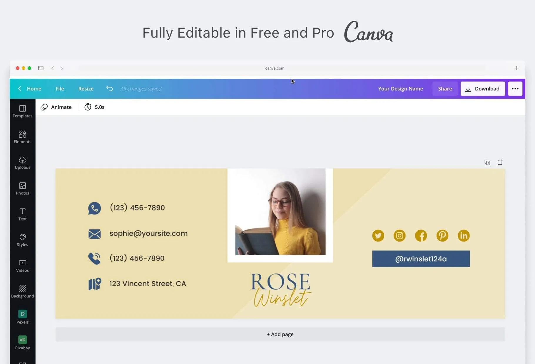Rose Email Signature Template Editable Canva Template Rose Gold