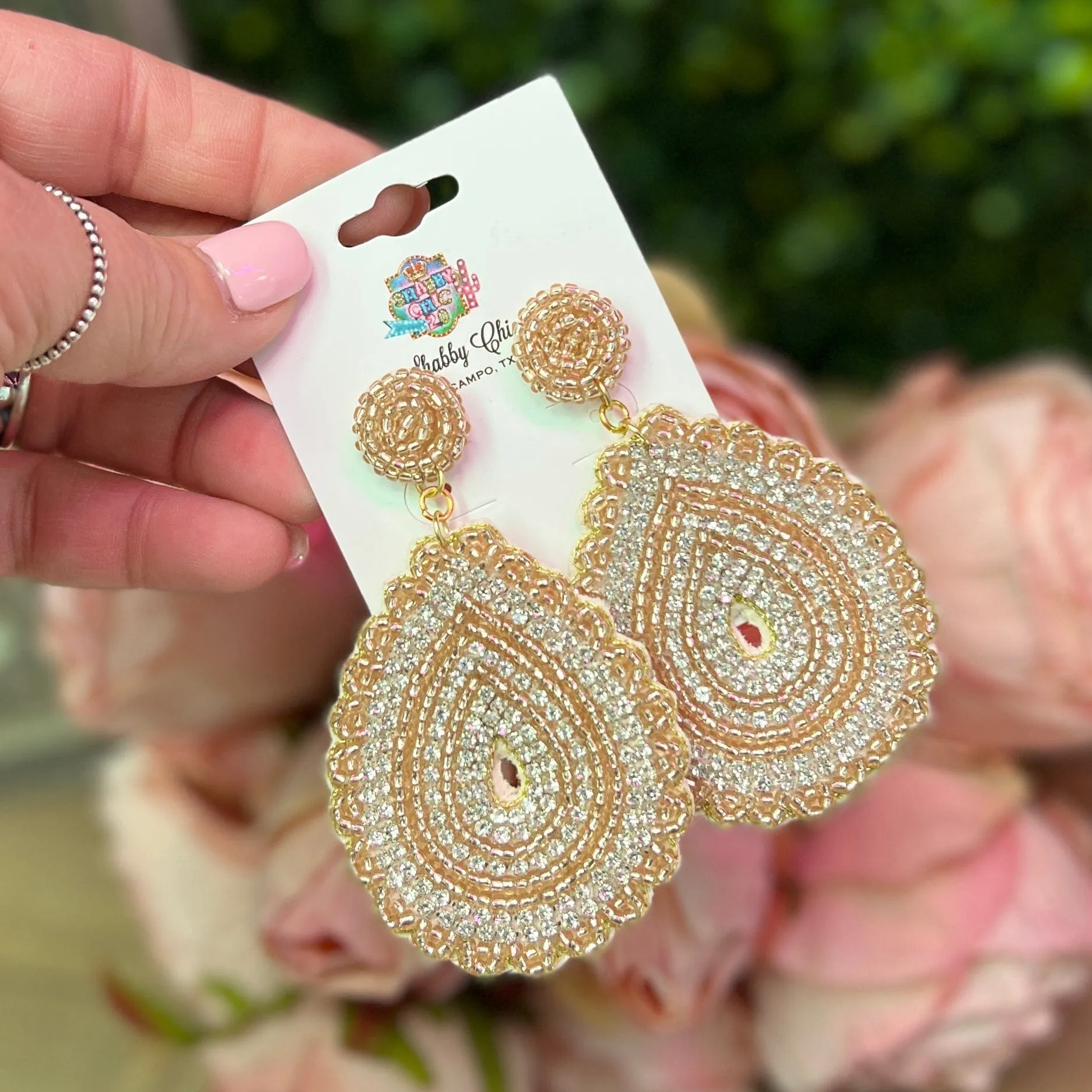 Rose Gold and Crystal Beaded Earrings