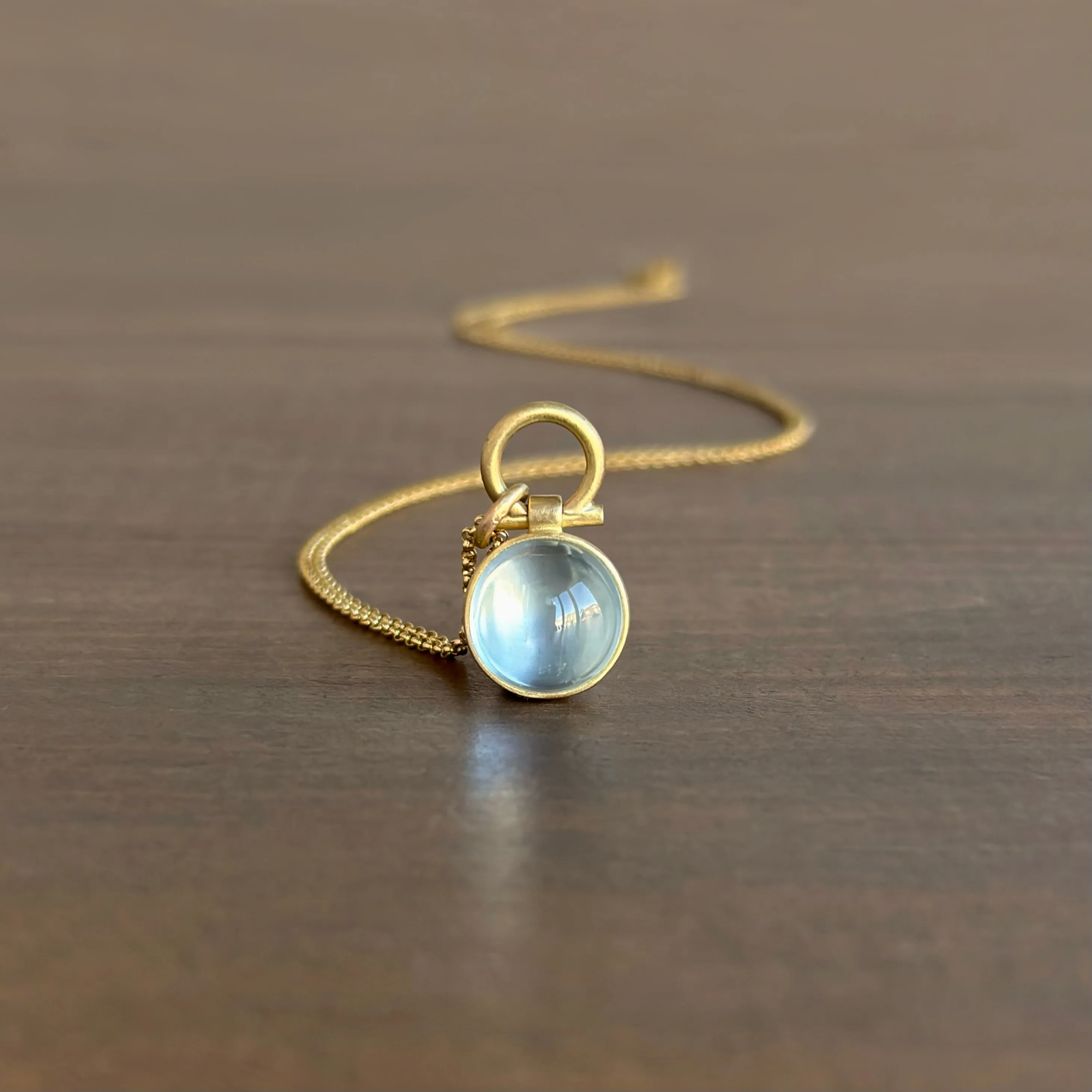Round Brazilian Aquamarine Cabochon Pendant