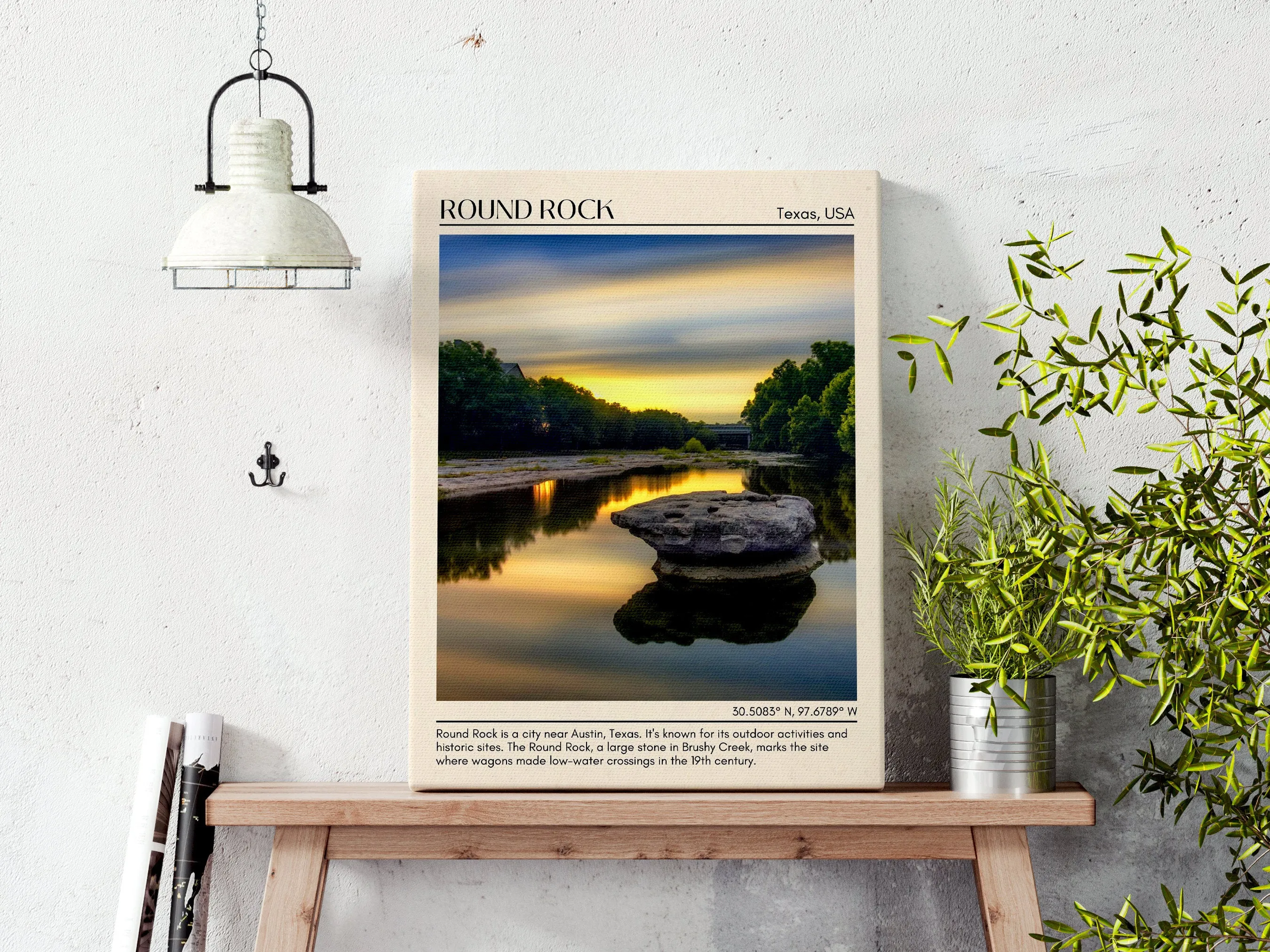 Round Rock Minimal Wall Art, Texas, USA