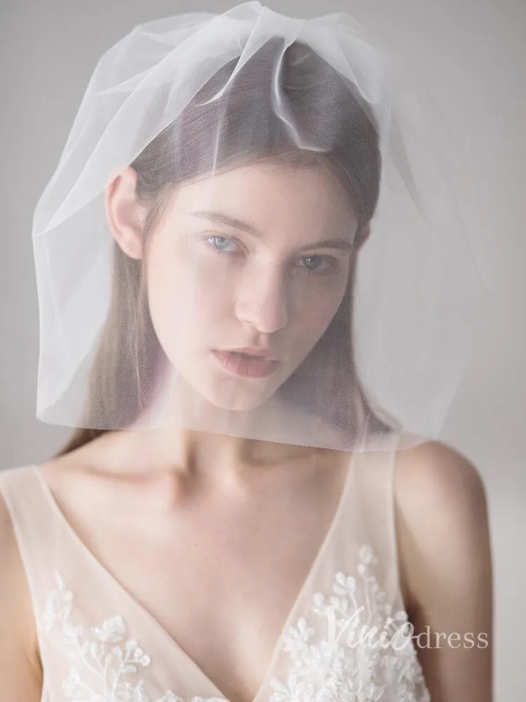 Roycebridal Ivory Tulle Blusher Wedding Veils Simple Bridal Veil ACC1046