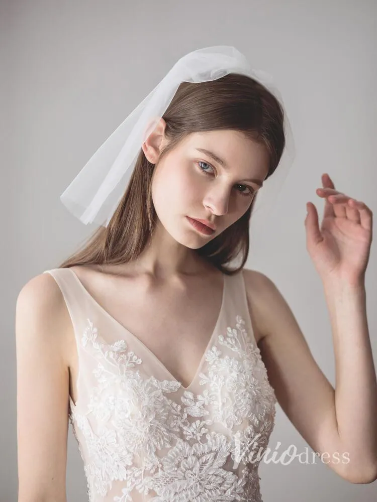 Roycebridal Ivory Tulle Blusher Wedding Veils Simple Bridal Veil ACC1046