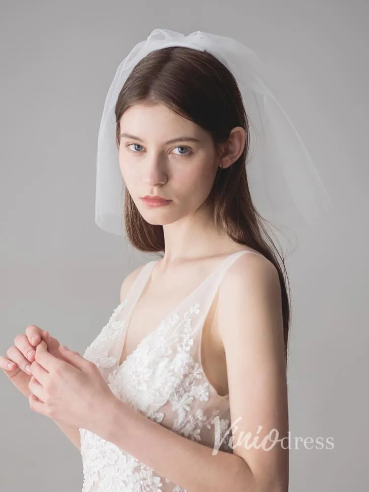 Roycebridal Ivory Tulle Blusher Wedding Veils Simple Bridal Veil ACC1046