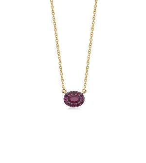Ruby Oval Halo Necklace