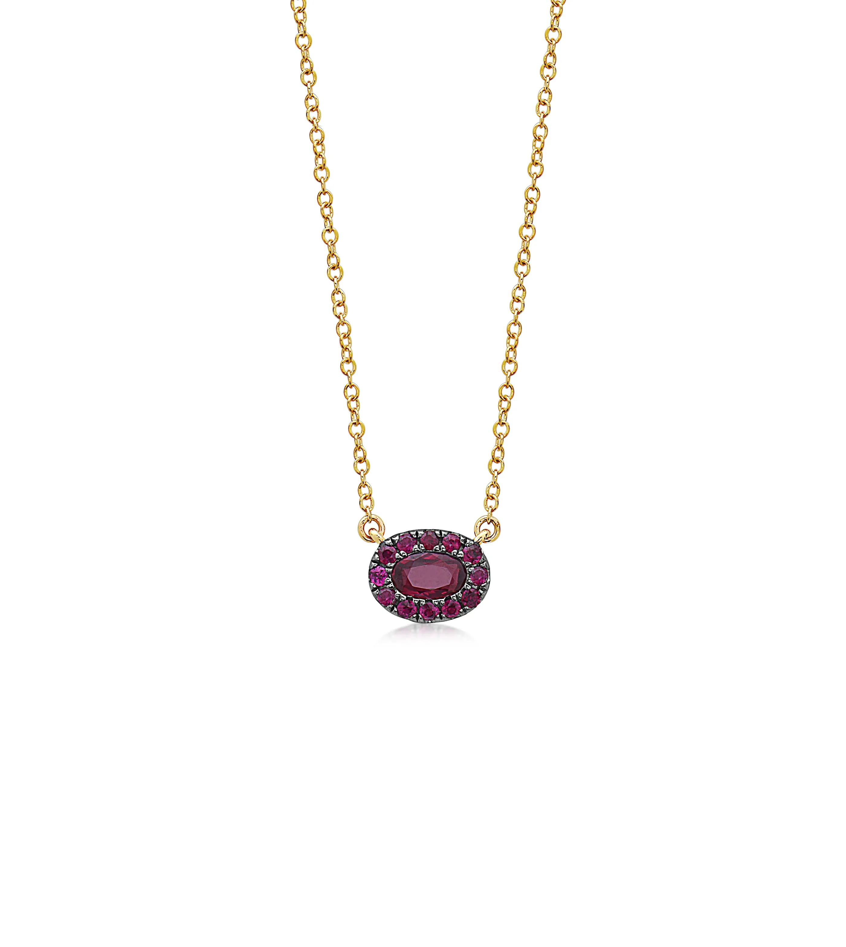 Ruby Oval Halo Necklace