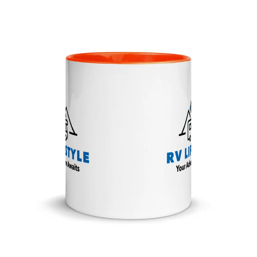 RV Lifestyle Logo Mug with Color Inside - Black, Yellow, Red, Aqua, Orange