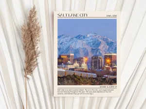 Salt Lake City Minimal Wall Art, Utah, USA