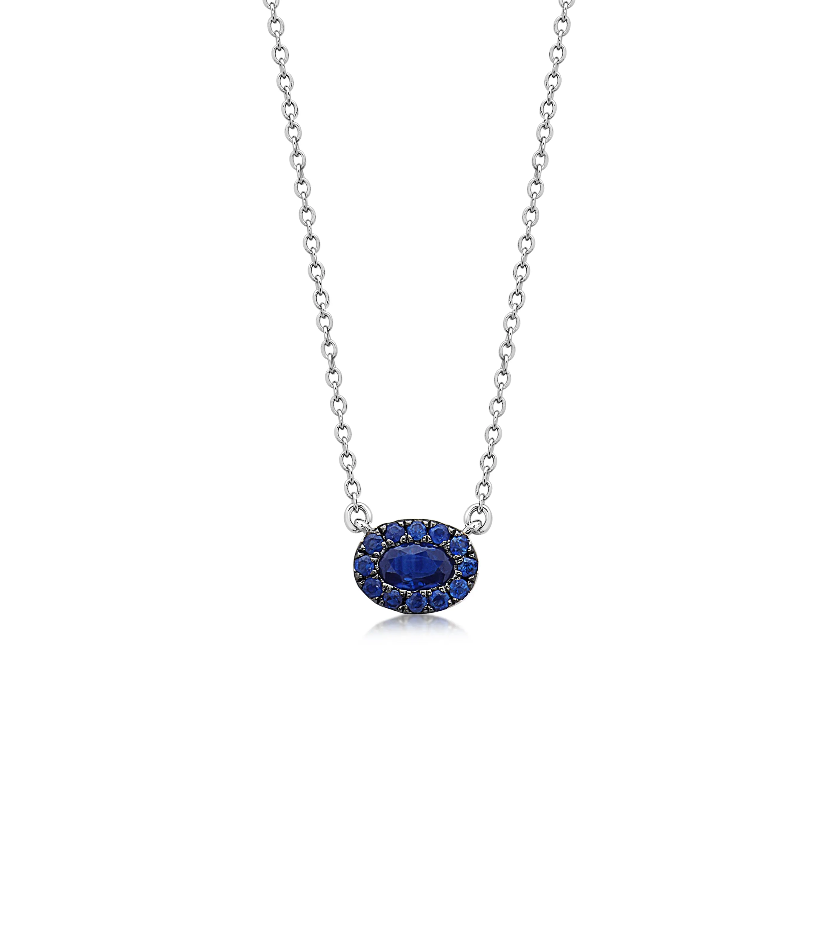 Sapphire Oval Halo Necklace